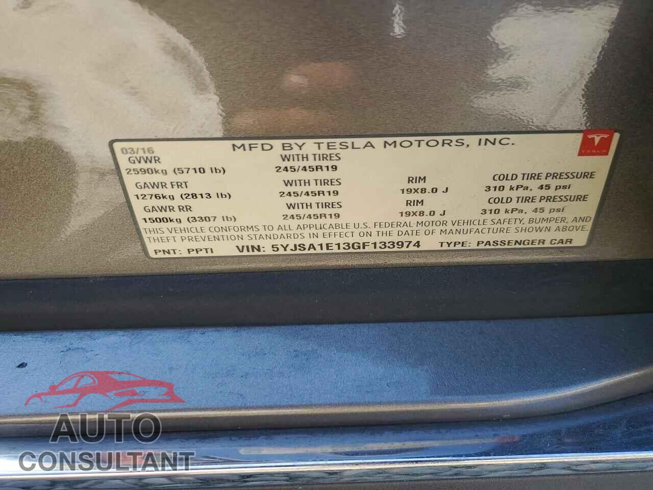 TESLA MODEL S 2016 - 5YJSA1E13GF133974