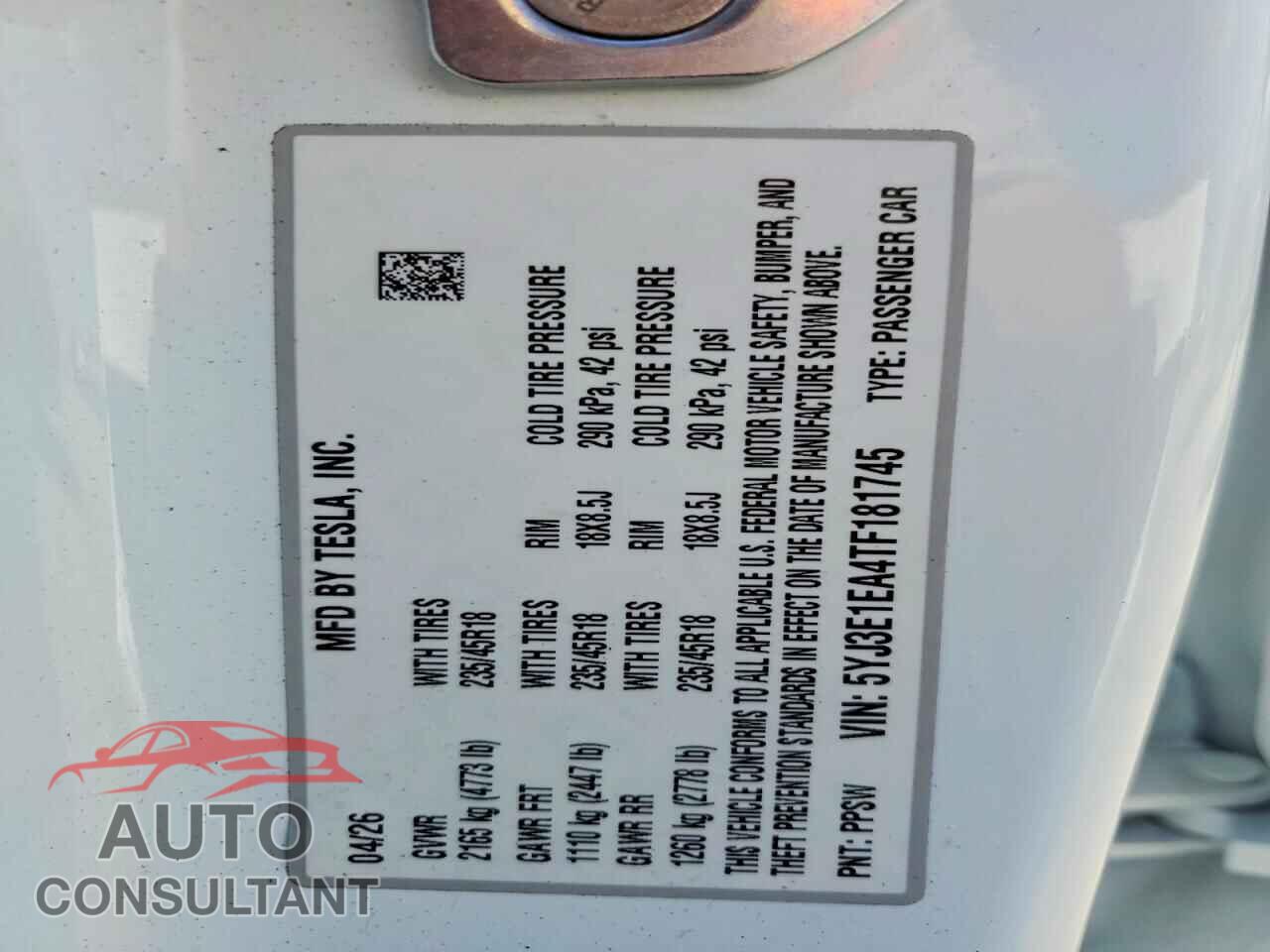 TESLA MODEL 3 2026 - 5YJ3E1EA4TF181745