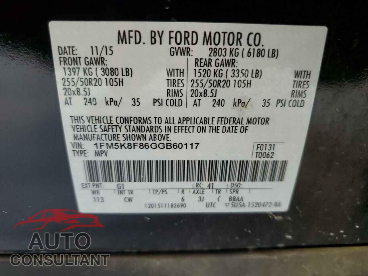 FORD EXPLORER 2016 - 1FM5K8F86GGB60117