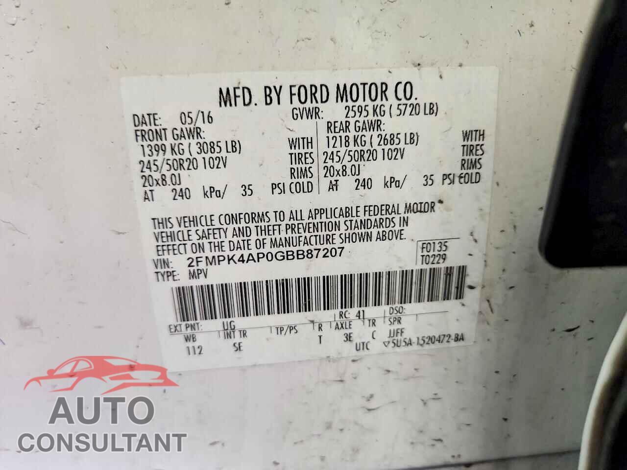 FORD EDGE 2016 - 2FMPK4AP0GBB87207