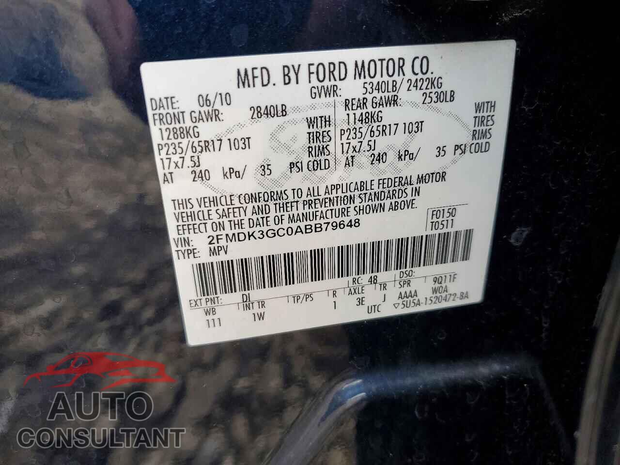 FORD EDGE 2010 - 2FMDK3GC0ABB79648