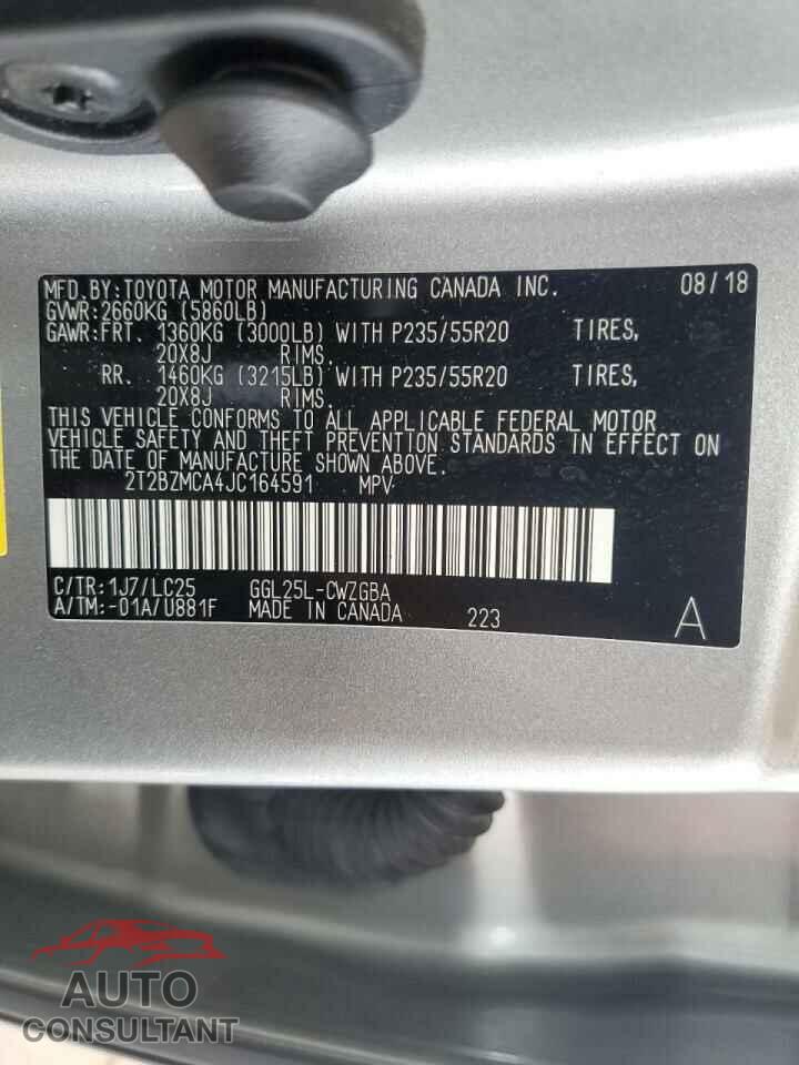 LEXUS RX350 2018 - 2T2BZMCA4JC164591