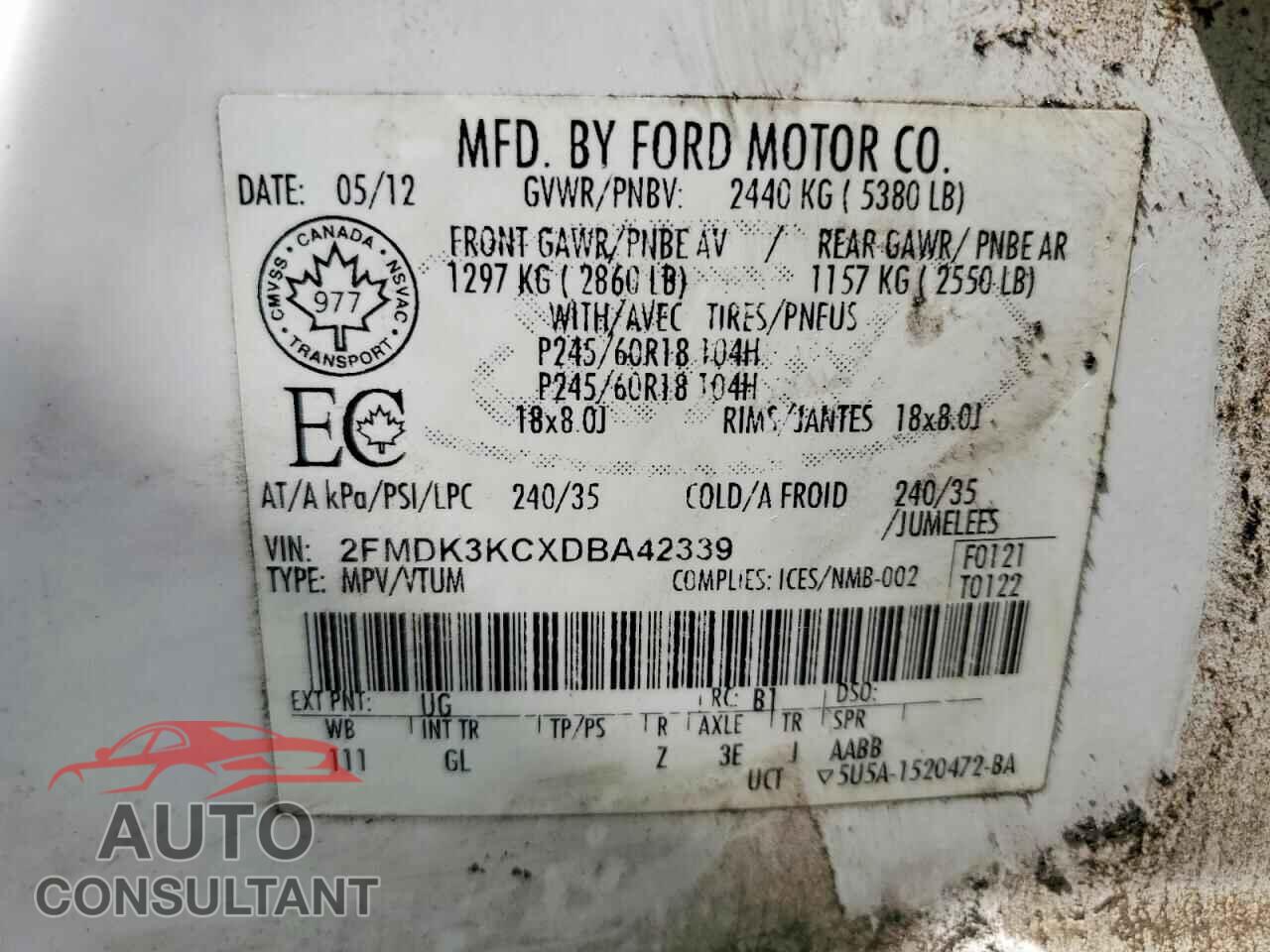 FORD EDGE 2013 - 2FMDK3KCXDBA42339