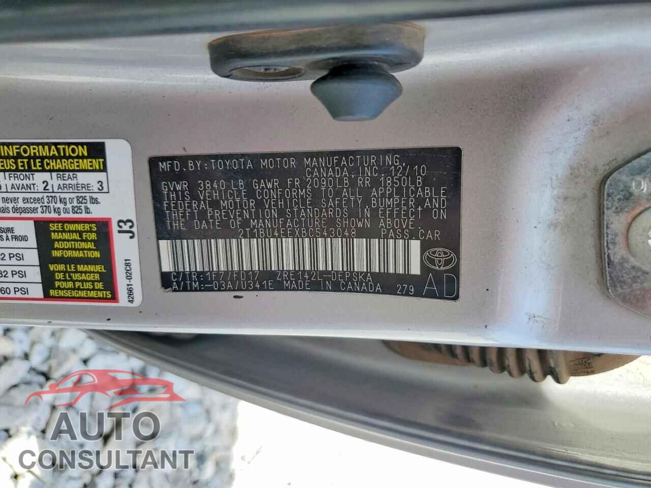TOYOTA COROLLA 2011 - 2T1BU4EEXBC543048