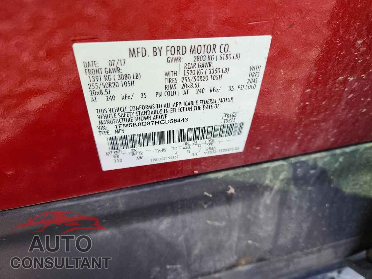 FORD EXPLORER 2017 - 1FM5K8D87HGD56443