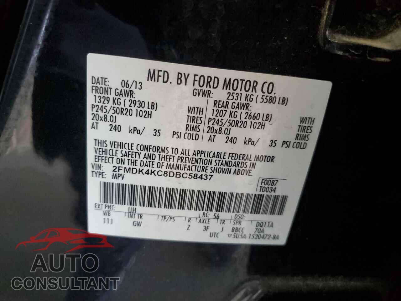 FORD EDGE 2013 - 2FMDK4KC8DBC58437