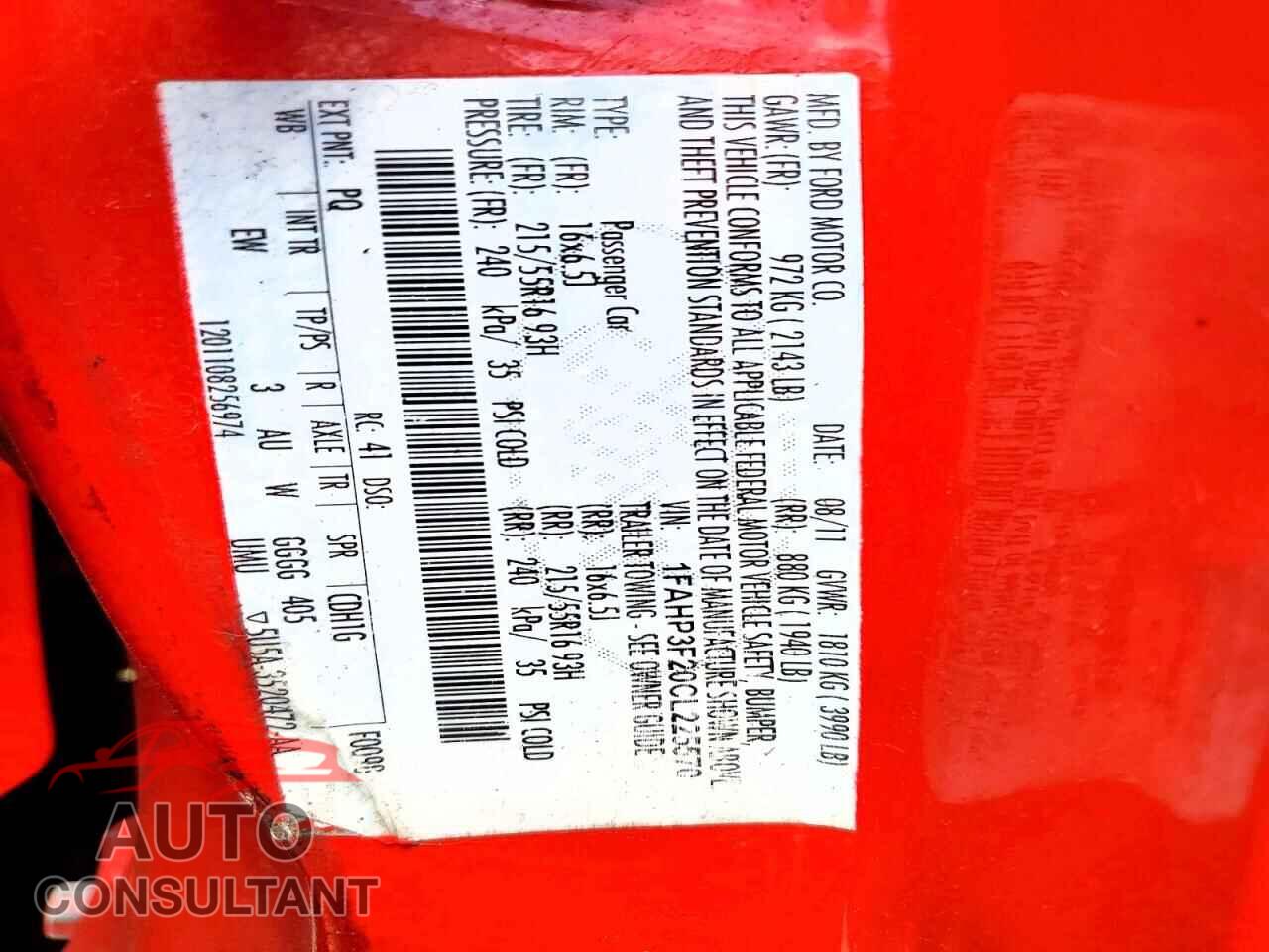FORD FOCUS 2012 - 1FAHP3F20CL225570