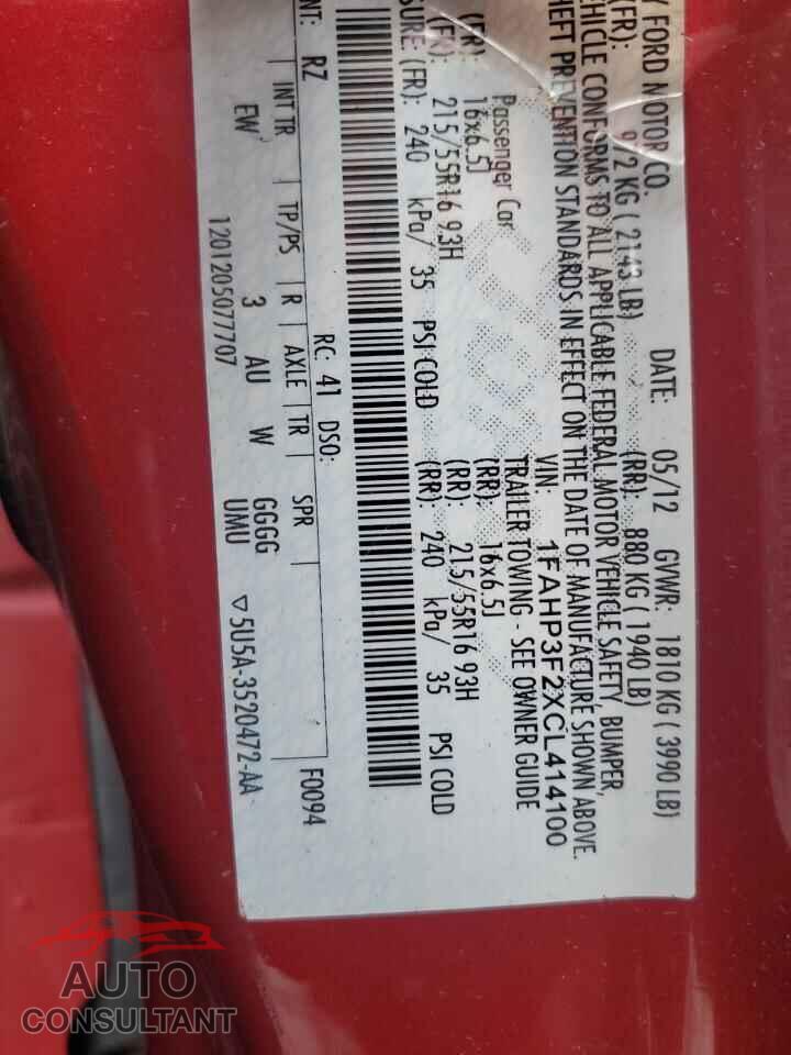 FORD FOCUS 2012 - 1FAHP3F2XCL414100