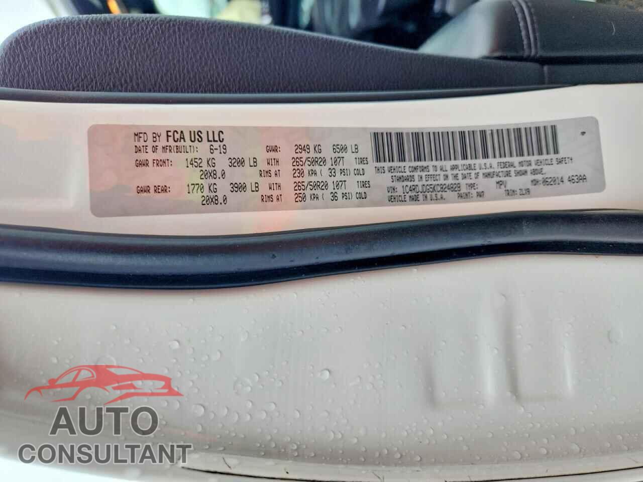DODGE DURANGO 2019 - 1C4RDJDG5KC824828
