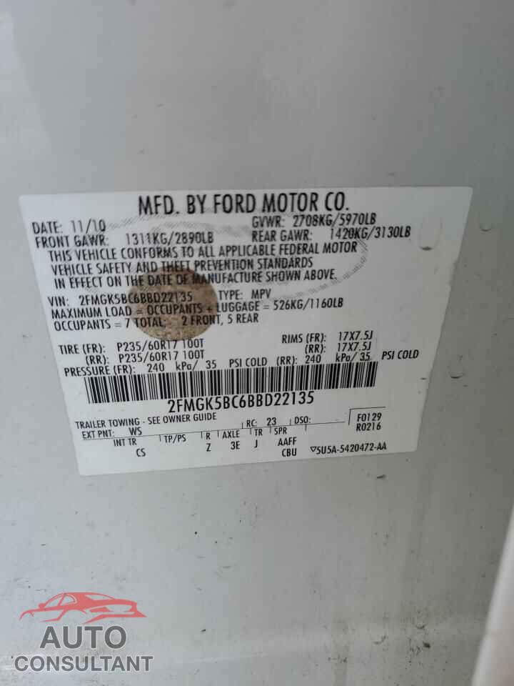 FORD FLEX 2011 - 2FMGK5BC6BBD22135