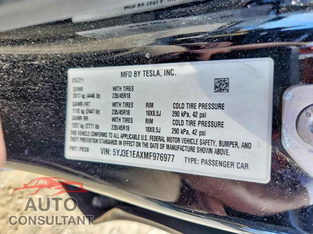 TESLA MODEL 3 2021 - 5YJ3E1EAXMF976977