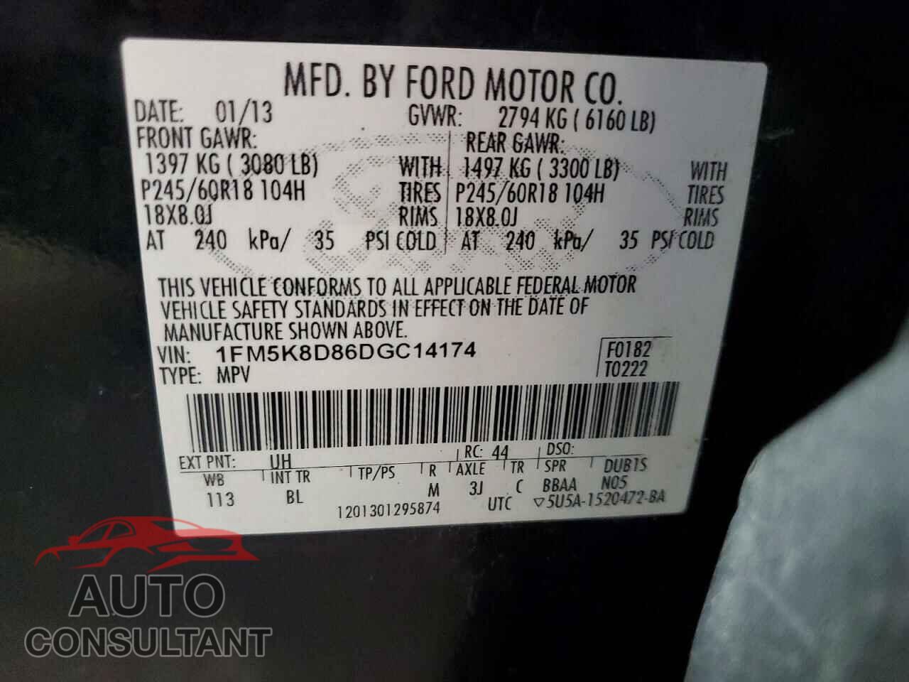 FORD EXPLORER 2013 - 1FM5K8D86DGC14174