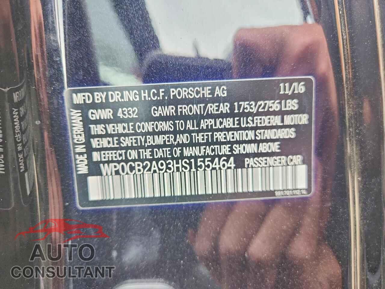 PORSCHE 911 2017 - WP0CB2A93HS155464