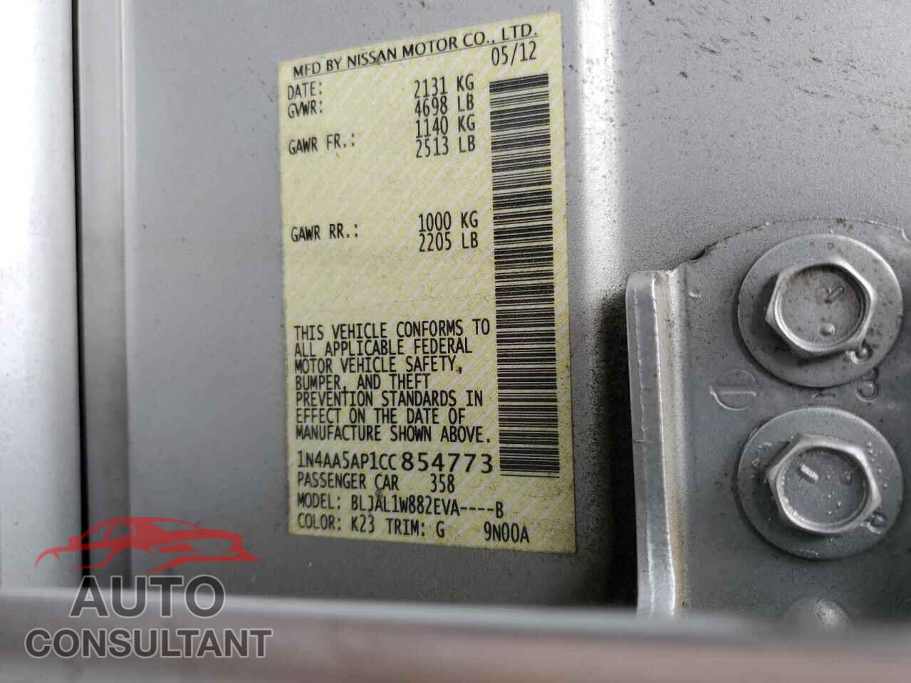 NISSAN MAXIMA 2012 - 1N4AA5AP1CC854773