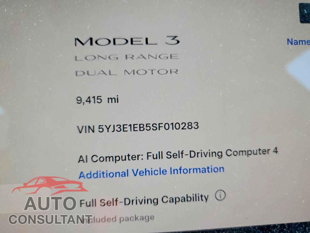 TESLA MODEL 3 2025 - 5YJ3E1EB5SF010283