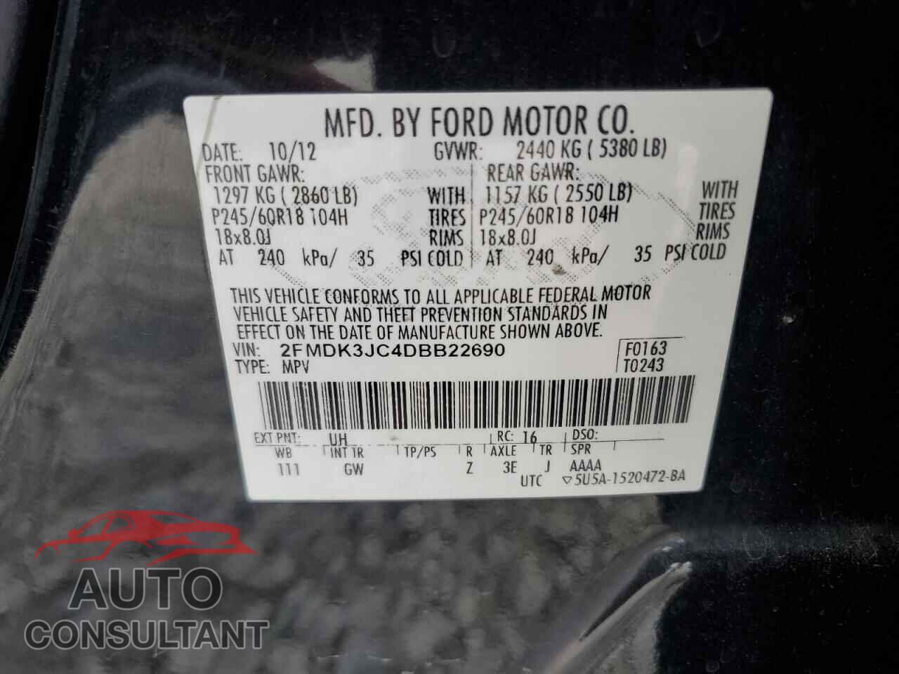FORD EDGE 2013 - 2FMDK3JC4DBB22690
