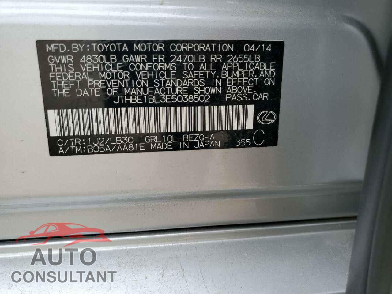 LEXUS GS350 2014 - JTHBE1BL3E5038502