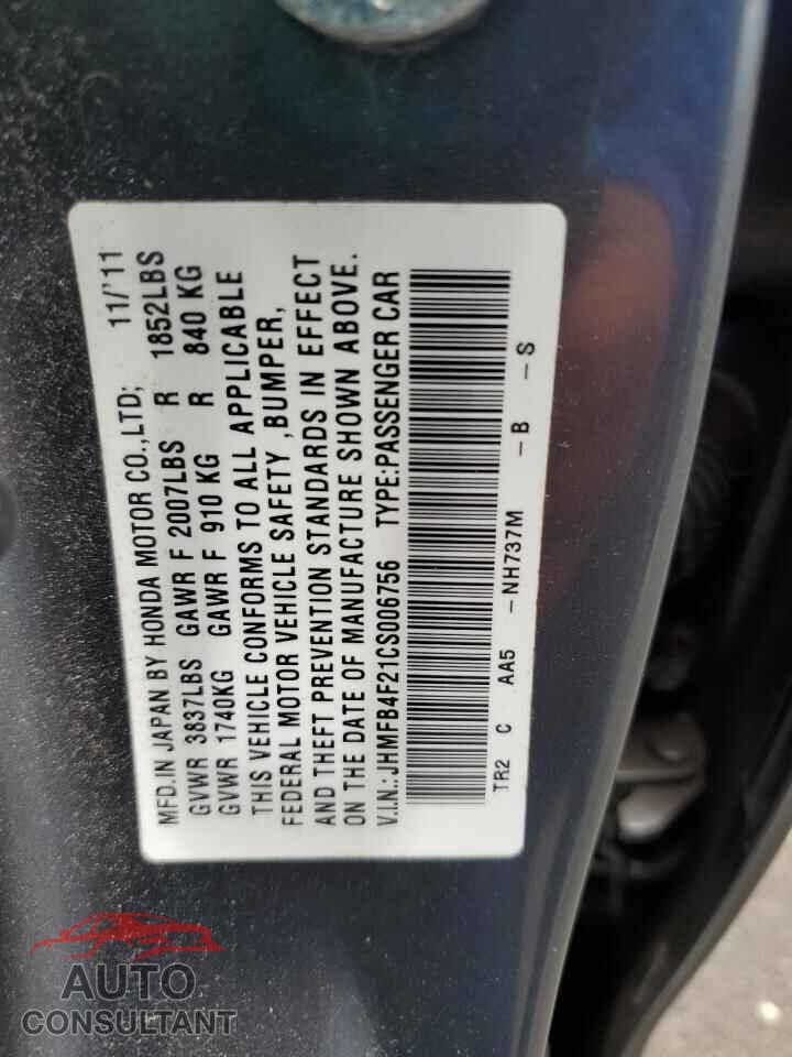 HONDA CIVIC 2012 - JHMFB4F21CS006756