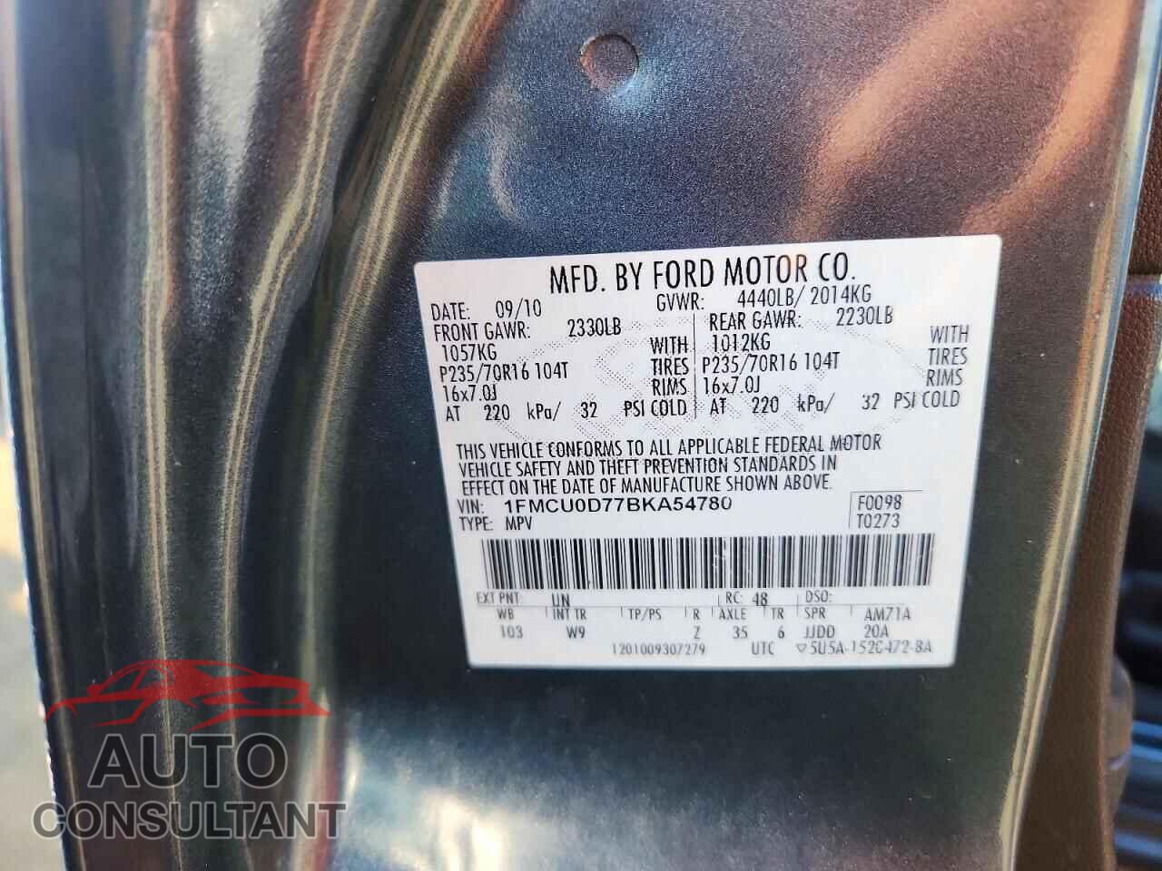FORD ESCAPE 2011 - 1FMCU0D77BKA54780