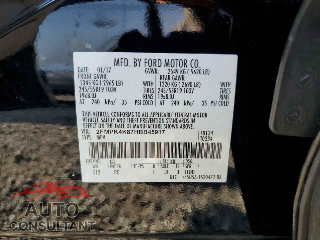 FORD EDGE 2017 - 2FMPK4K87HBB45917