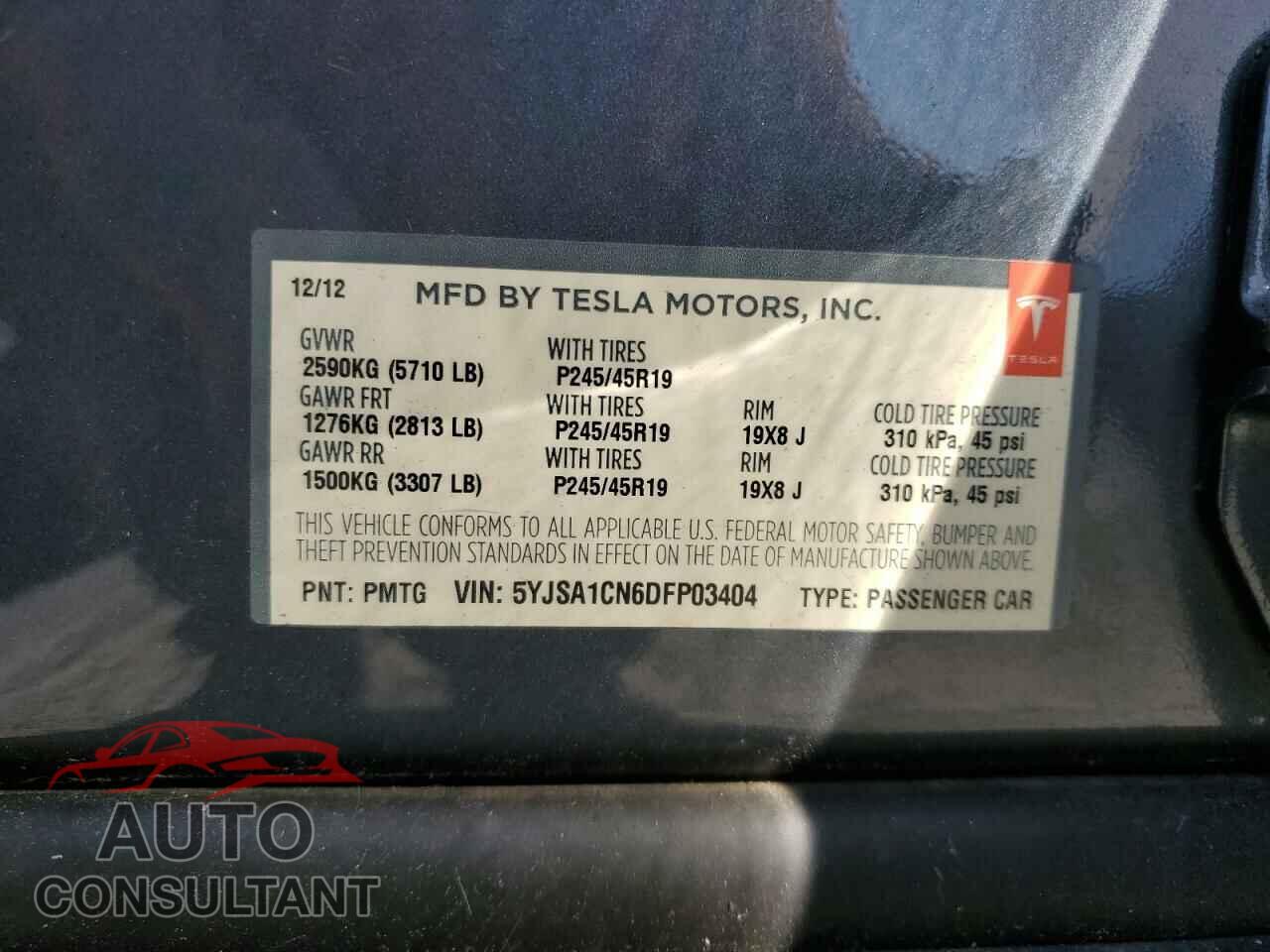 TESLA MODEL S 2013 - 5YJSA1CN6DFP03404