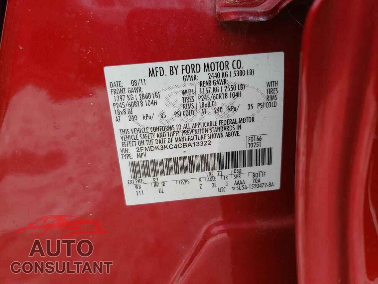 FORD EDGE 2012 - 2FMDK3KC4CBA13322