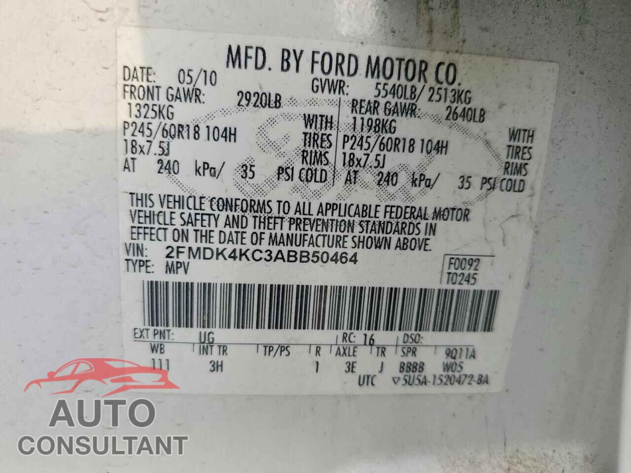 FORD EDGE 2010 - 2FMDK4KC3ABB50464