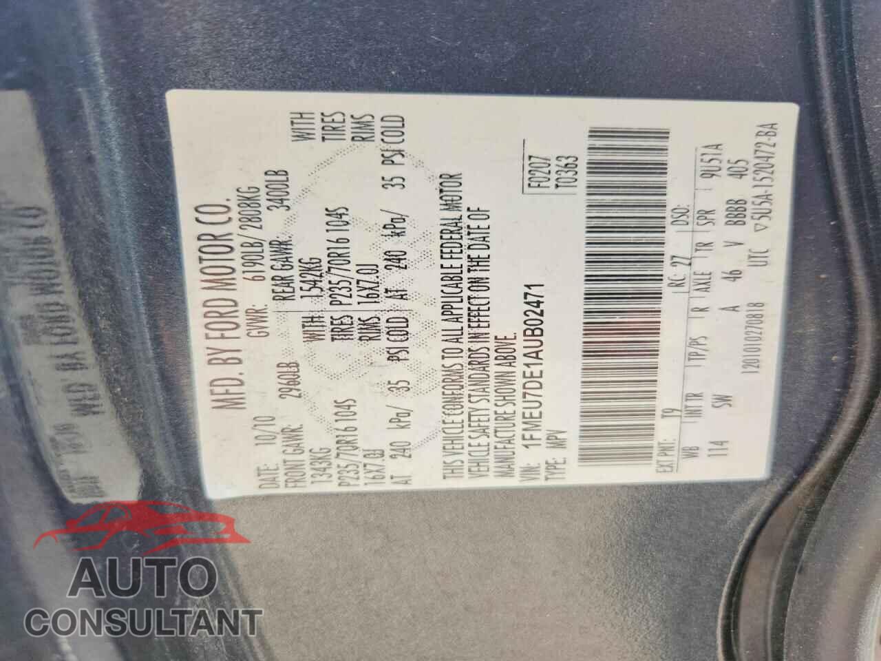 FORD EXPLORER 2010 - 1FMEU7DE1AUB02471