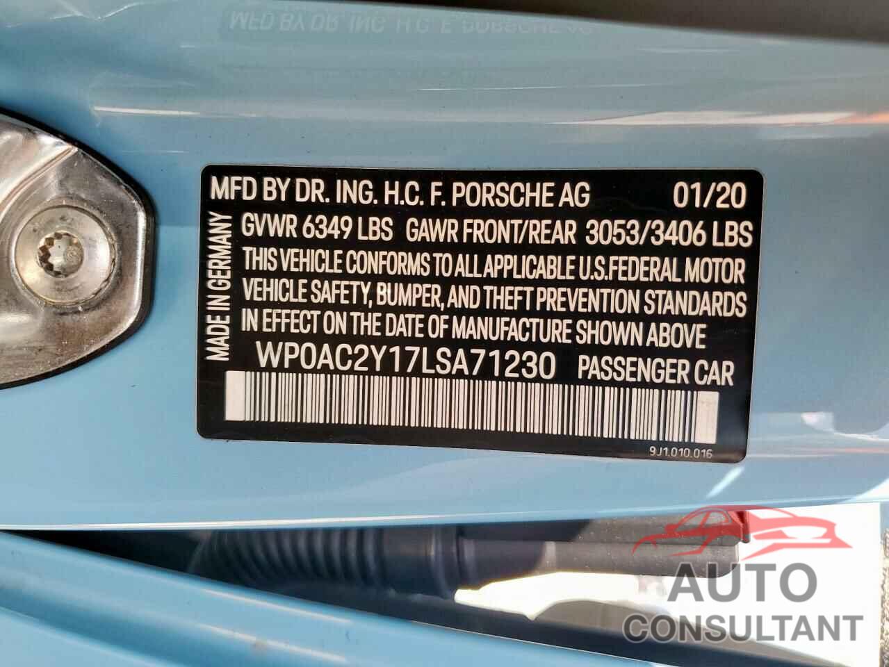 PORSCHE TAYCAN 2020 - WP0AC2Y17LSA71230