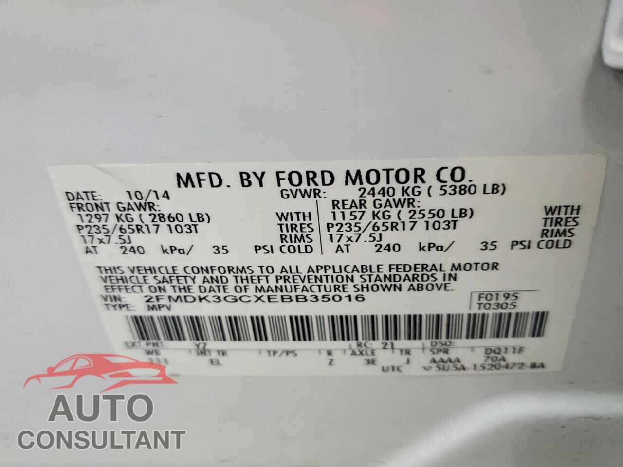 FORD EDGE 2014 - 2FMDK3GCXEBB35016