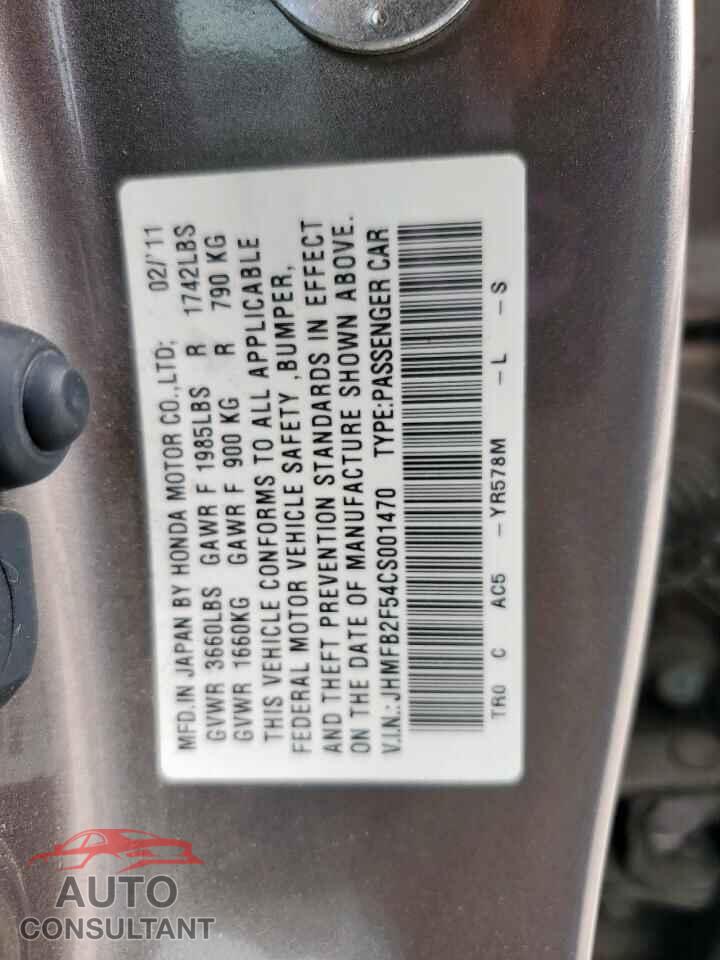HONDA CIVIC 2012 - JHMFB2F54CS001470