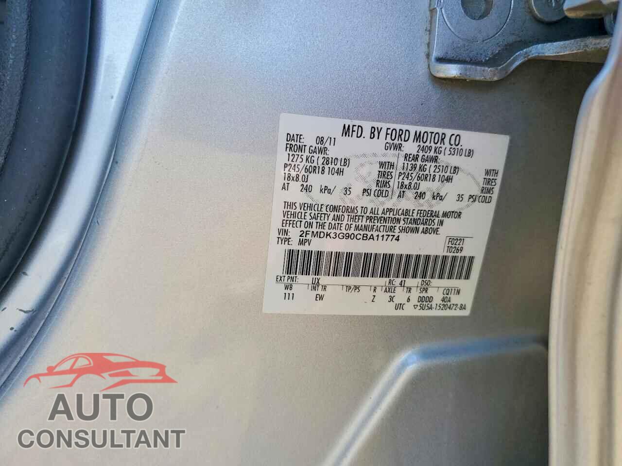 FORD EDGE 2012 - 2FMDK3G90CBA11774