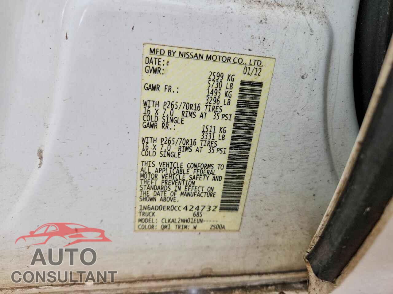 NISSAN FRONTIER 2012 - 1N6AD0ER0CC424732