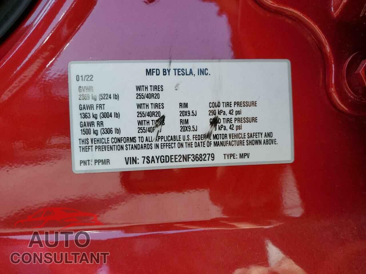 TESLA MODEL Y 2022 - 7SAYGDEE2NF368279