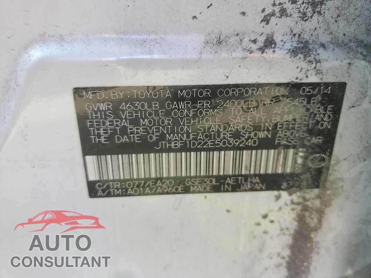 LEXUS IS 2014 - JTHBF1D22E5039240