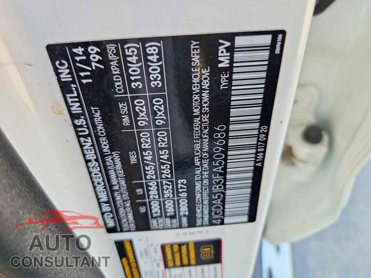MERCEDES-BENZ M-CLASS 2015 - 4JGDA5JB3FA509686