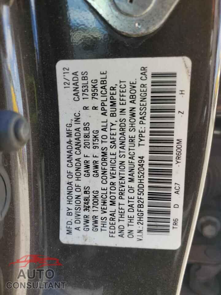 HONDA CIVIC 2013 - 2HGFB2F50DH520494