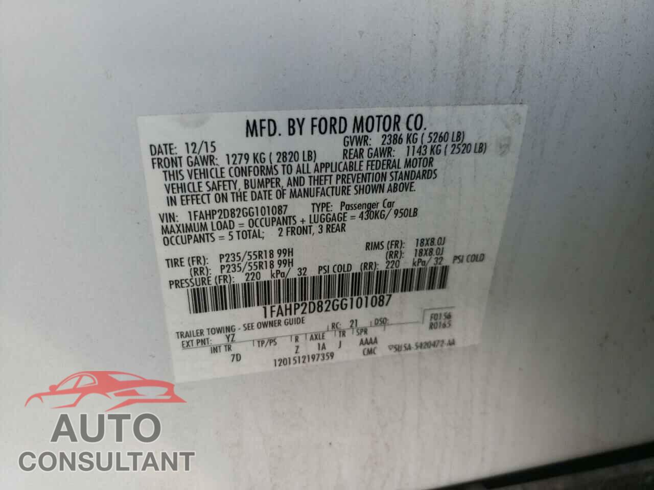 FORD TAURUS 2016 - 1FAHP2D82GG101087