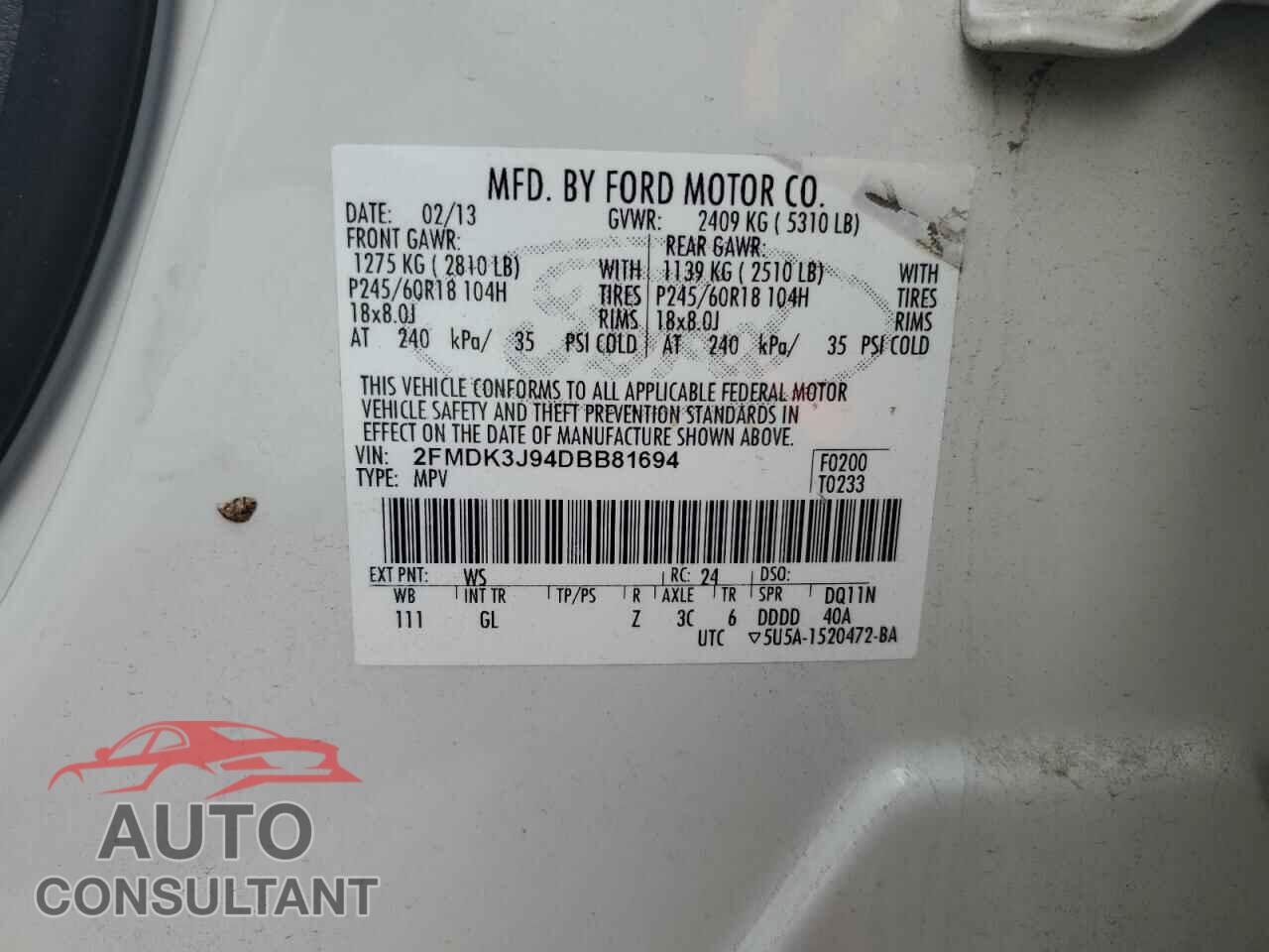 FORD EDGE 2013 - 2FMDK3J94DBB81694