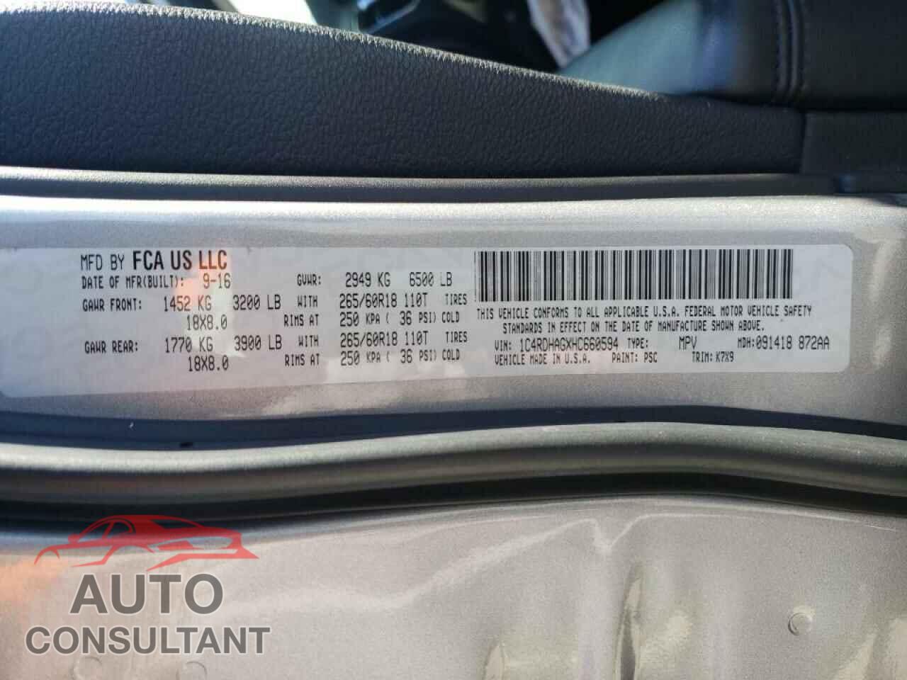 DODGE DURANGO 2017 - 1C4RDHAGXHC660594