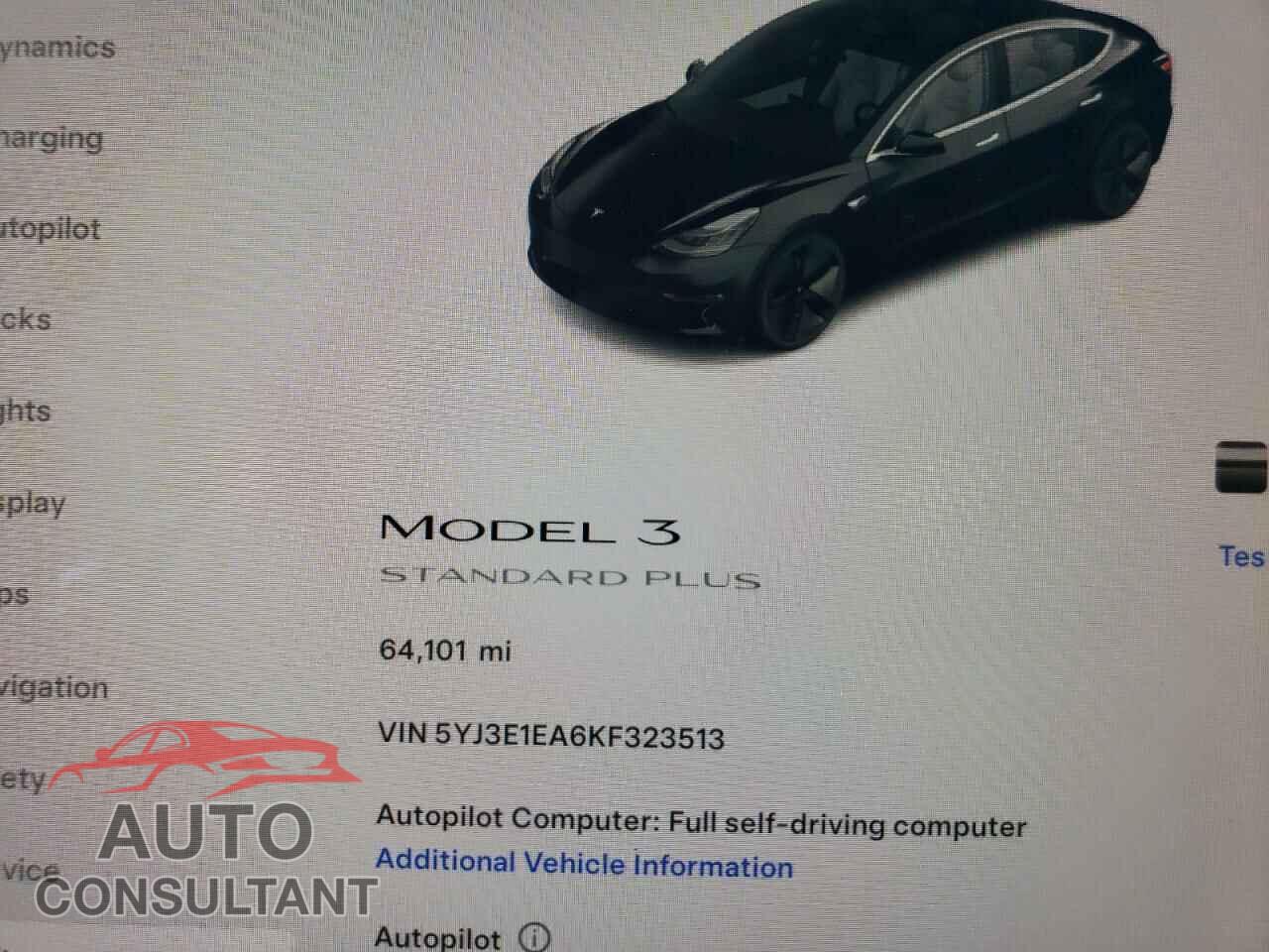 TESLA MODEL 3 2019 - 5YJ3E1EA6KF323513