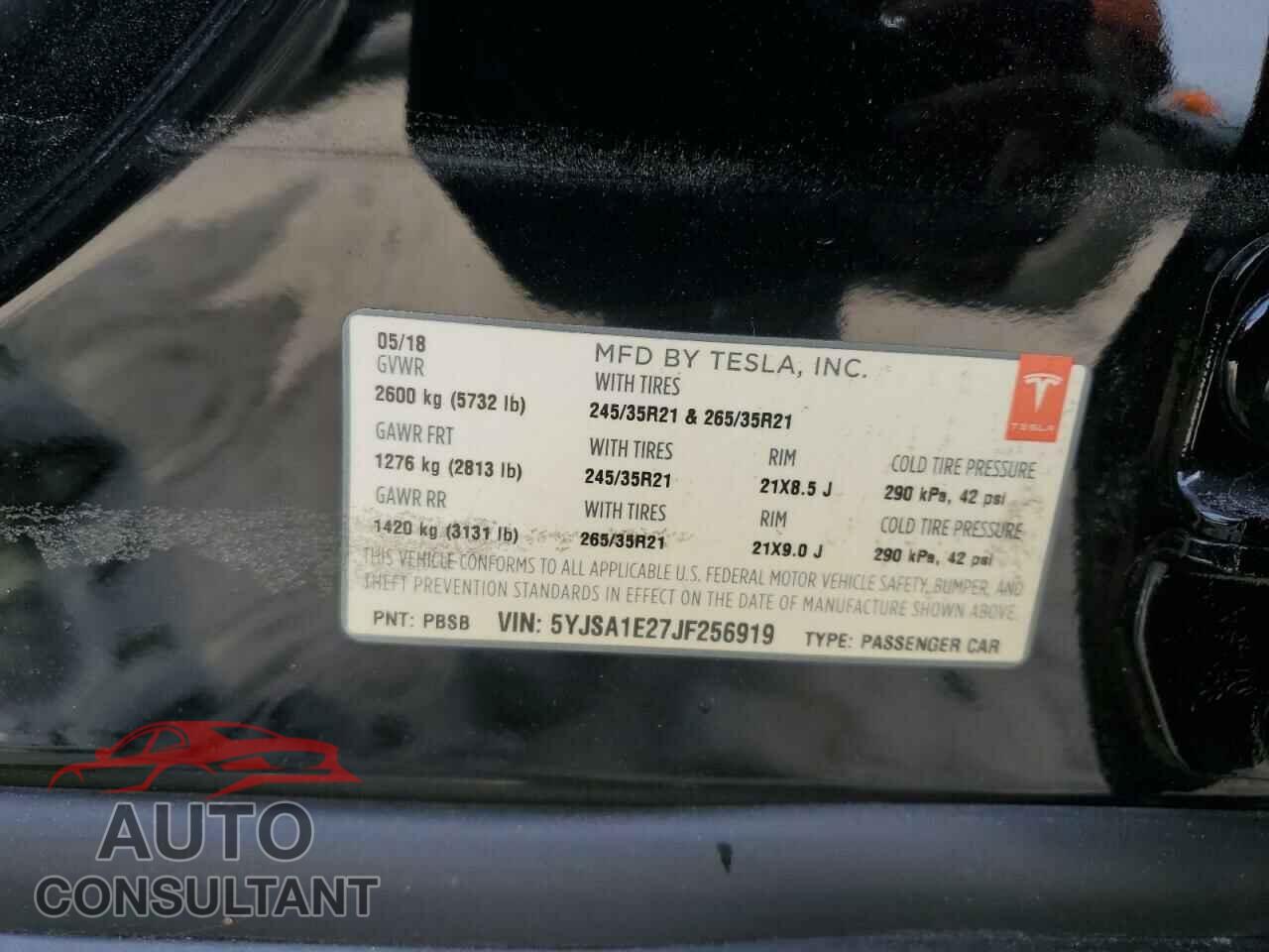 TESLA MODEL S 2018 - 5YJSA1E27JF256919