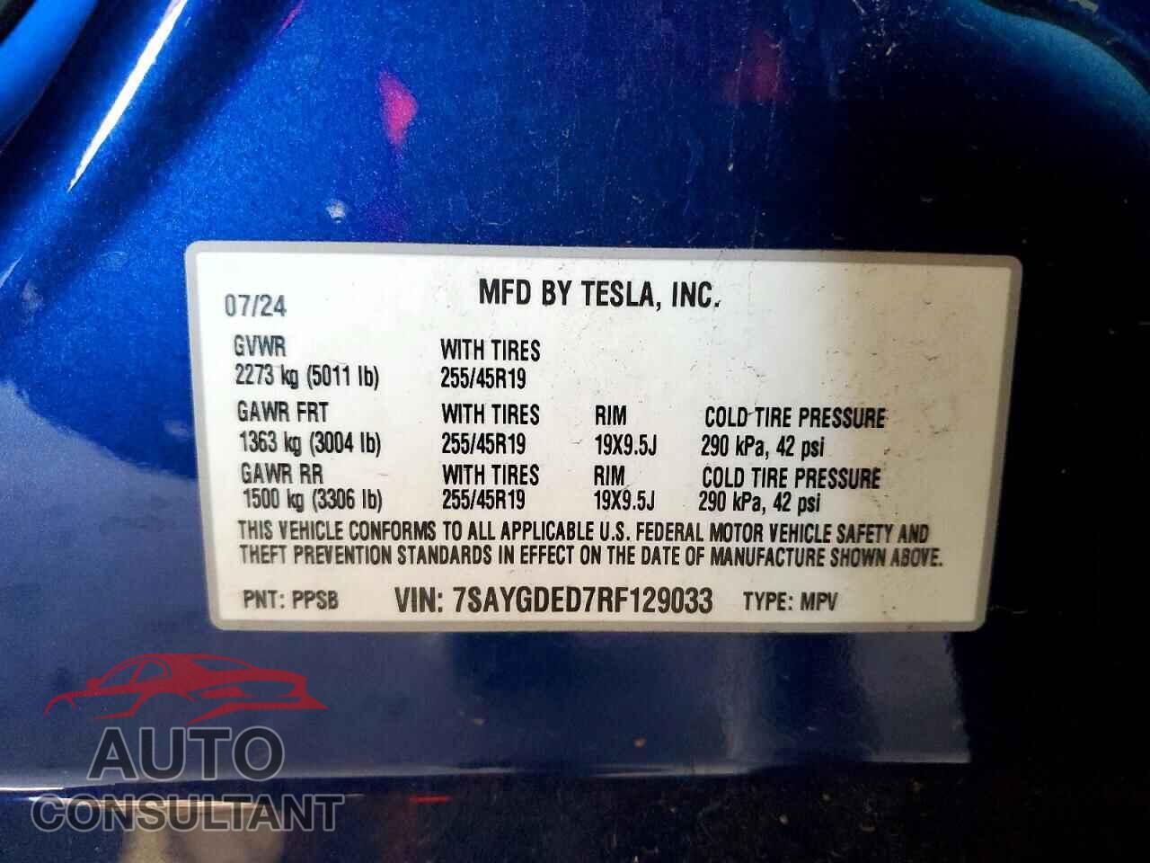 TESLA MODEL Y 2024 - 7SAYGDED7RF129033