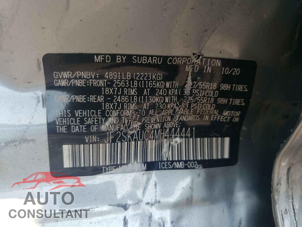 SUBARU FORESTER 2021 - JF2SKAUC4MH444441