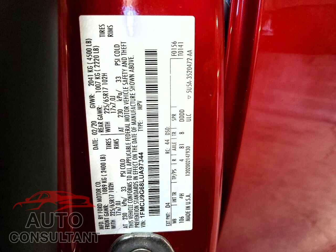 FORD ESCAPE 2020 - 1FMCU9G68LUA97344
