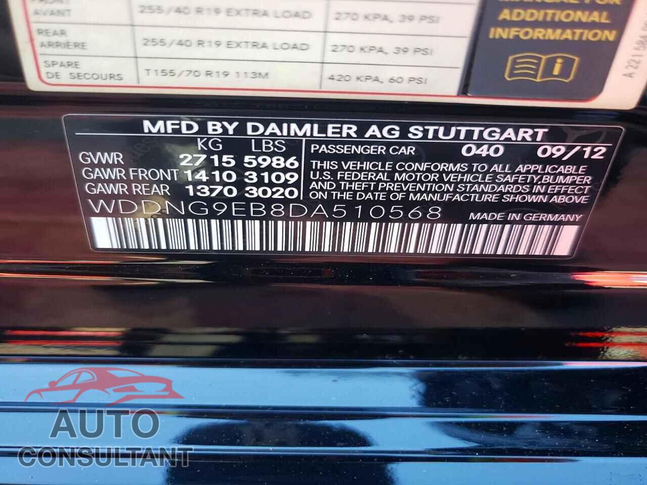 MERCEDES-BENZ S-CLASS 2013 - WDDNG9EB8DA510568