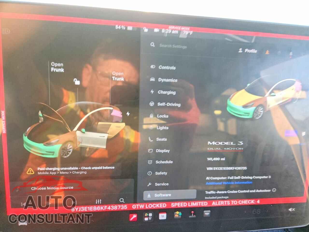 TESLA MODEL 3 2019 - 5YJ3E1EB6KF438735