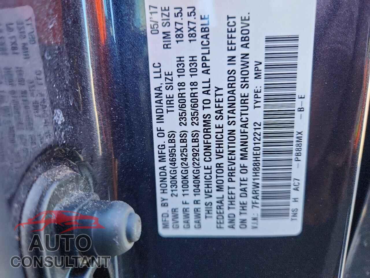 HONDA CRV 2017 - 7FARW1H88HE012212