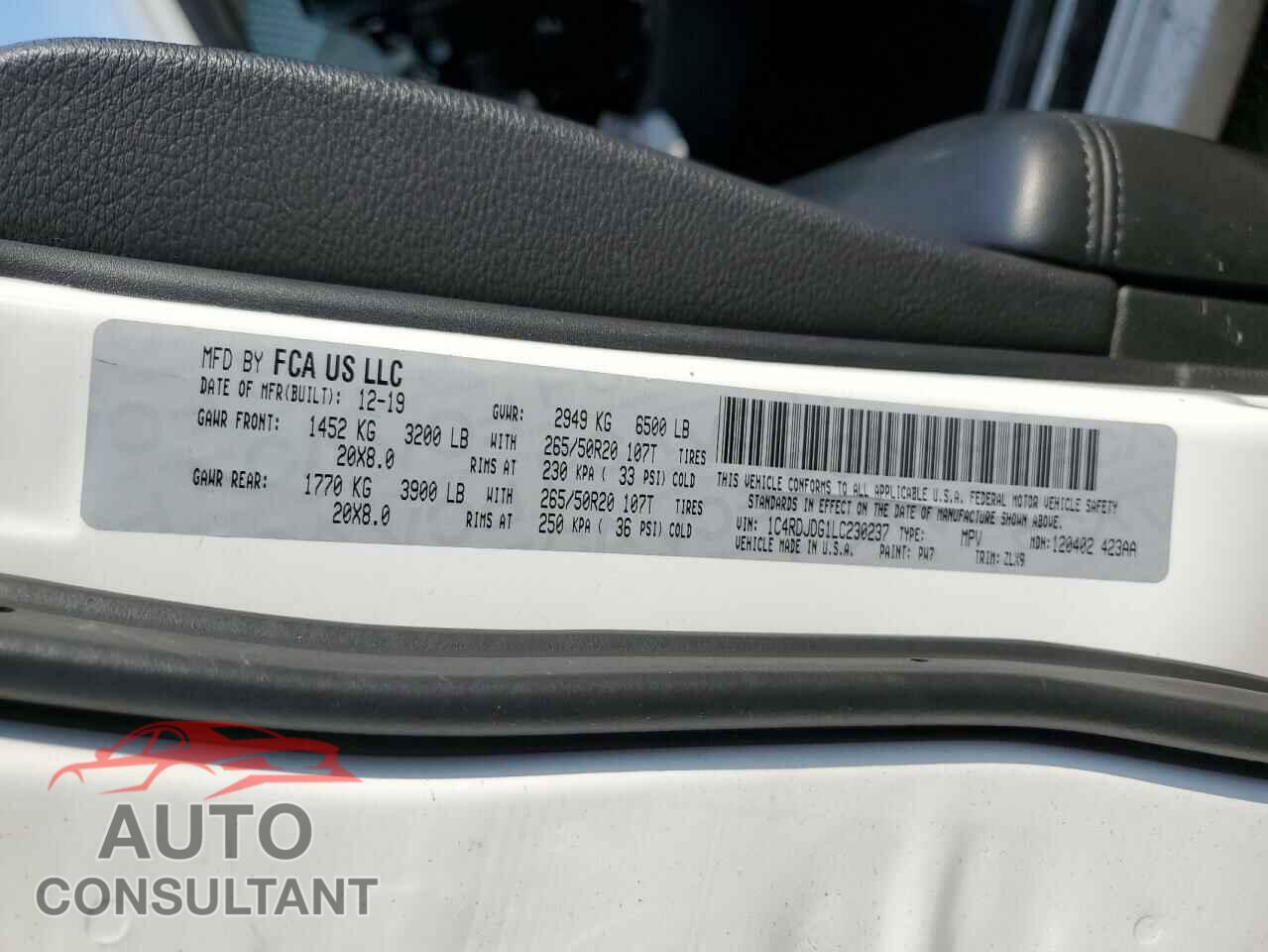DODGE DURANGO 2020 - 1C4RDJDG1LC230237