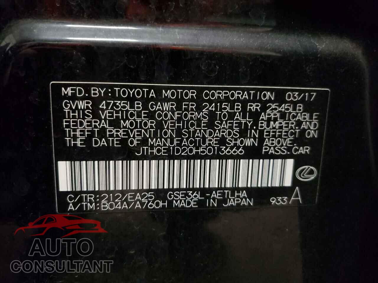 LEXUS IS 2017 - JTHCE1D20H5013666